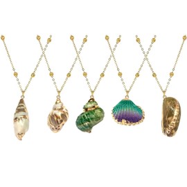 HACEOLHADA 5Pcs Natural Seashell Scallop Conch Pendant Necklace Inlaid with Gold Rimmed Seashell Necklace Adjustable Seashell Jewelry Gifts for Women