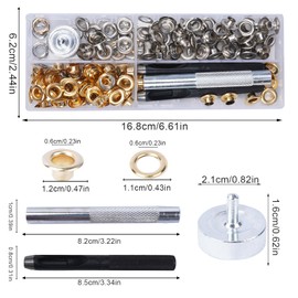 Luabue 240PCS 6MM Grommets Eyelets Tarpaulin Repair Kit Eyelet Eyelet Punch Kit Metal Eyelets for Fabric Leather Craft Tarpaulin Curtains DIY and Decoration Silver and Gold