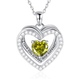 E Sterling Silver Forever Love Heart Necklace with Birthstone, Wedding Anniversary Birthday Mothers Day Jewelry Gifts for Mom Mother Wife Girlfriend Women Her (11 - Simulated Citrine - November)