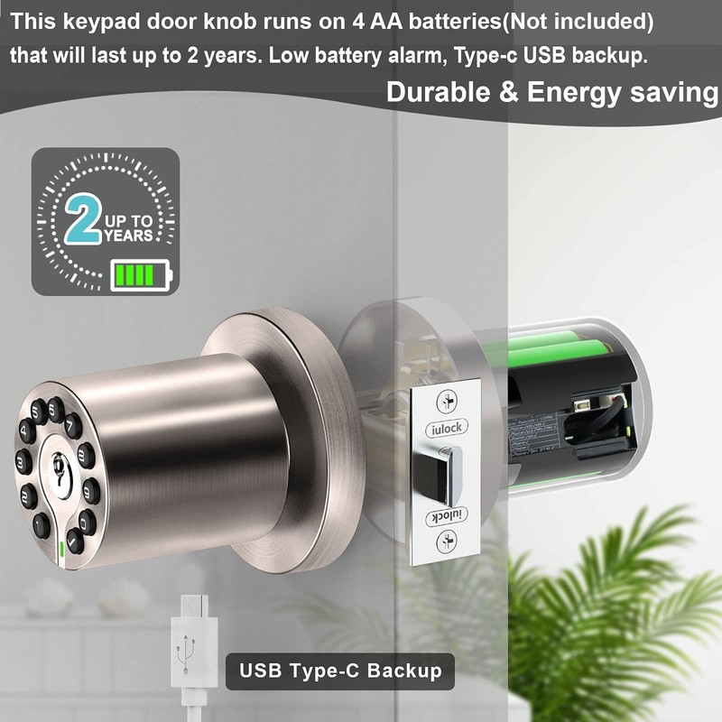 Waterproof Electronic Door Knob with Keypad and Key, Auto Lock,