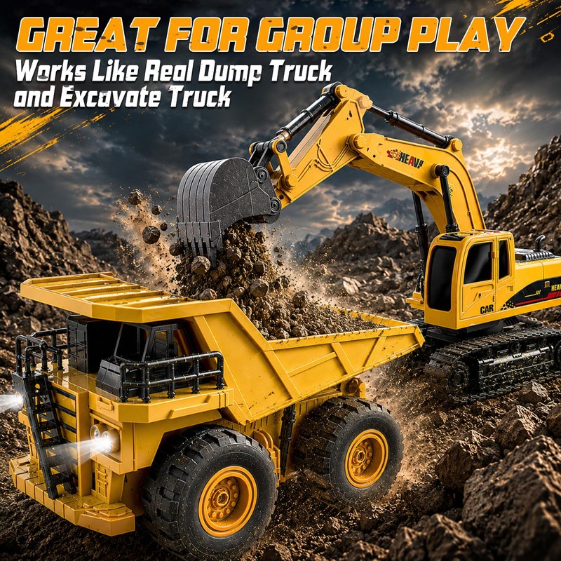 YongnKids 2 Pcs Large Rc Excavator Toy & Dump Truck