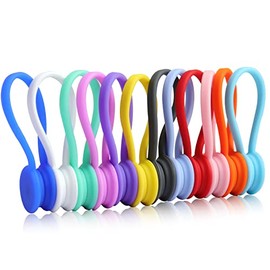 12 Pack Reusable Silicone Magnetic Cable Ties,Magnetic Cable Clips for Bundling and Organizing Headphone Cables,USB Charging Cords, Hanging & Holding,Stitching Fabric Magnetic Twist Ties