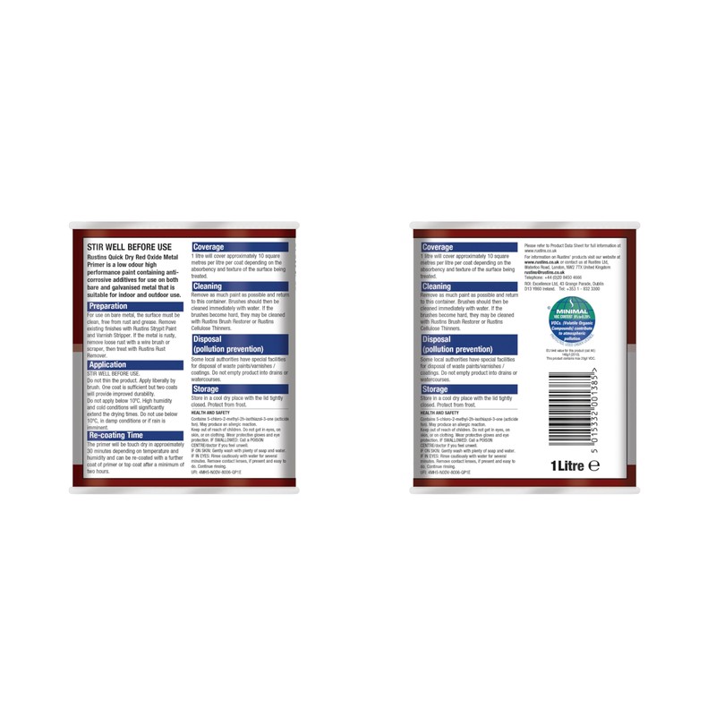Rustins REDOW1000 Quick Dry Red Oxide 1L