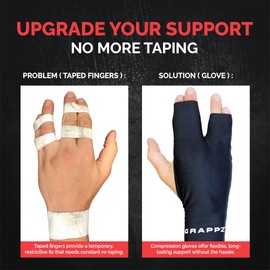 Grappz Multi-use Finger Support Athletic Gloves - Mallet Finger Splint - Hand Brace For Arthritis Pain and Protection- Prevent Unnecessary Injuries - Joint Stabilizer (Black, Unisex, Extra Large)