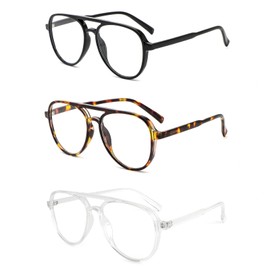 DXYXYO 3 Pack Retro Aviator Reading Glasses for Women 2.0, Mens Classic Lightweight Blue Light Blocking Computer Readers, Black Brown Clear