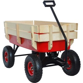 Wooden railings ，Children Kids' Pull-Along Wagons， Outdoor Garden carts (red)