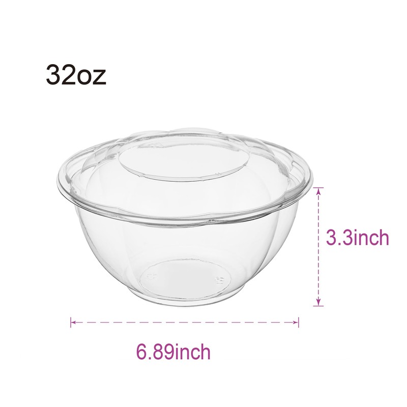 FULING 32 oz. 150 Sets Clear Plastic Salad Bowls with
