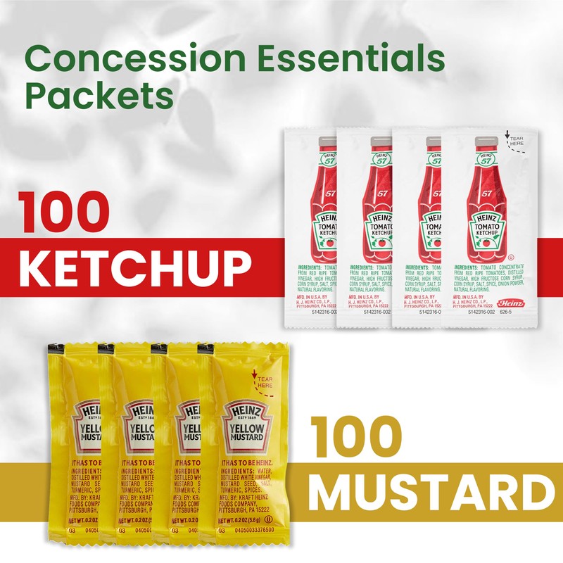 Concession Essentials Ketchup and Mustard Packets, 200 Count, 100 Each