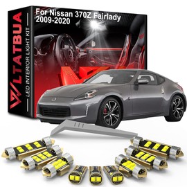 LED Interior Light Kit Package Replacement for Nissan 370Z Fairlady 2009 to 2015 2016 2017 2018 2019 2020, Super Bright 6000K White License Plate Map Door Bulbs + Install Tool
