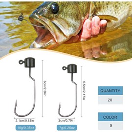 Fishing Jig Heads Ned Rig Hooks Finesse Mushroom Jig Heads Shroom Jigs Ned Hooks for Bass Fishing Soft Plastic Baits 2.8g，3.5g, 4.6g, 7g, 10g (10g - 15pcs)