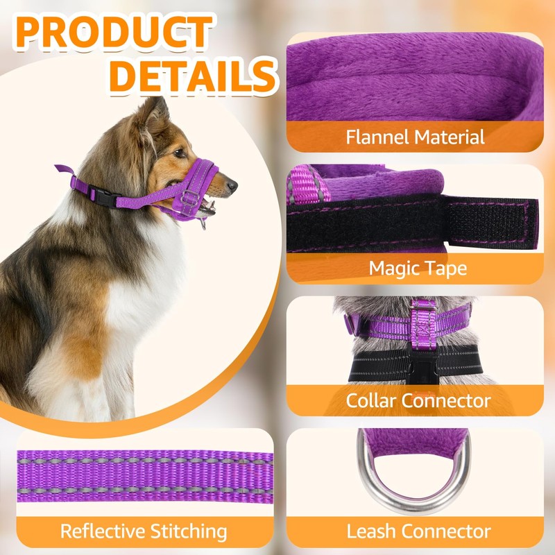 SlowTon Nylon Dog Muzzle, Adjustable Loop, Soft flannel Padding, Comfortable