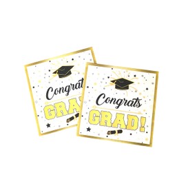 24Pcs Graduation Napkins Party Decorations, Class of 2025 Congrats Gard Paper Cocktail Napkins, White and Gold Foil Disposable for High School College Graduation Party Supplies 6.5"