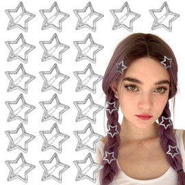 Joez Wonderful 20 Pcs Star Hair Clips, 1.18"/3cm Metal Snap Hair Clips, Cute Star Clips Hair Barrettes, Non-Slip Fashion Hair Accessories for Women (Silver Shiny)
