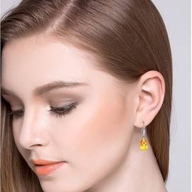 14k White Gold Plated Women Dangle Earrings 12mm Pear Shape Naked Drill Pure Brilliance Crystal Drop Earrings (Gold)