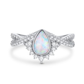 MOTIEL 1 Carat (ctw) Pear Shaped Opal Engagement Rings for Women 925 Sterling Silver Infinity Genuine Opal Rings with 5A Cubic Zirconia for Wedding Anniversary - Size 7