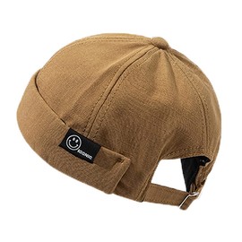 Unisex Docker Brimless Hats Beanie Skullcap Worker Sailor Cap Retro Rolled Cuff Skull Caps with Adjustable (MP113*Khaki)