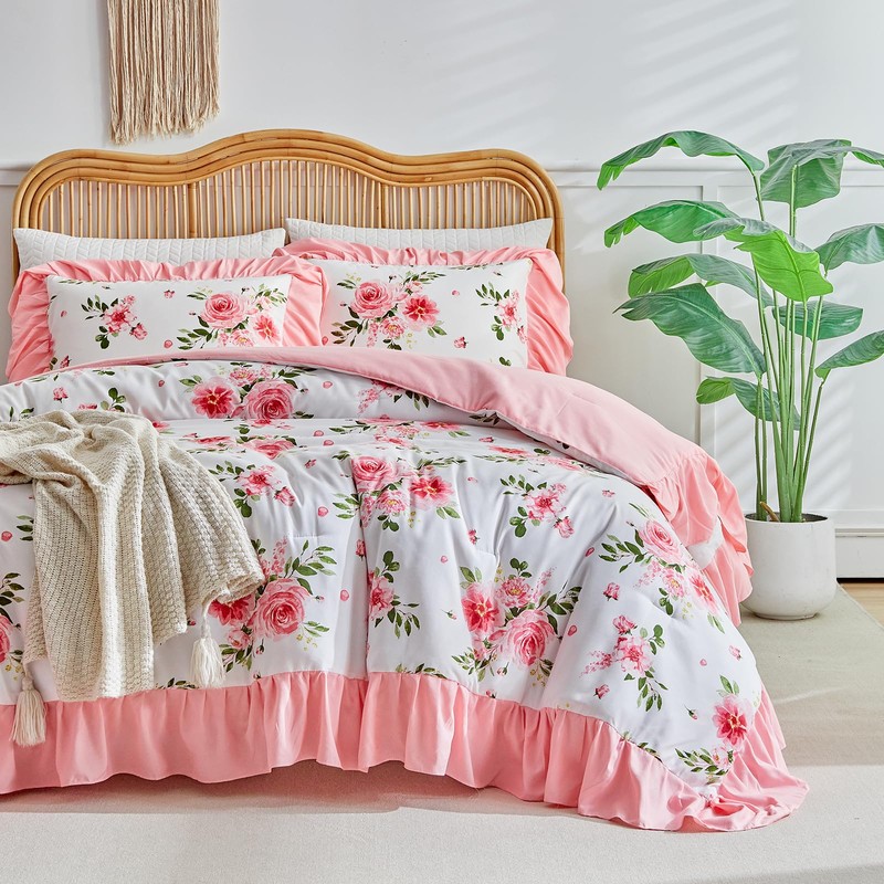 Flower Comforter Set Twin Size 68 * 86in - White