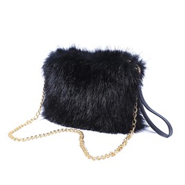 ZOSCGJMY Women's Faux Fur Shoulder Bag Crossbody Bag Zip Handbag Shoulder Bag with Removable Shoulder Strap, black