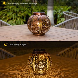 2 Pack Solar Table Lanterns - Solar Hanging Outdoor Lanterns Waterproof - Solar Lights with Dynamic Light Effect for Landscape Yard Garden Pathway Beach Pavilion Decoration