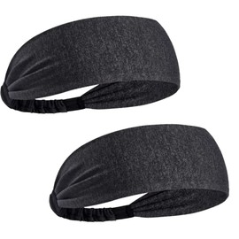 Turban Sports Headband Sweatband Hair Band Hair Closure Simple Pullover, Sweat Absorbent, Quick Drying, Exercise, Bandana, Yoga, Dance, Jogging, Tennis, Bicycle (DARK GRAY-2 Pieces)