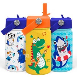 Dinosaurs Water Bottle - Dino Kids Water Bottle with Straw Lid - 12 Oz Insulated Stainless Steel Water Bottles for Kid Boys - Travel Cup for School Sports