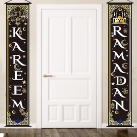 Seasboes Ramadan Decoration, Eid Mubarak Banner, Ramadan Mubarak Door Banner, Background Banner, Ramadan Porch Banner Sign for Muslim Islamic Eid Ramazan for Muslim Islam Ramadan Decoration Party