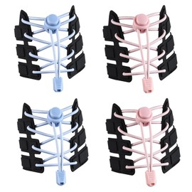 flintronic Elastic Shoelaces Pack of 4 with Quick Release Adjustable with Strong Closure for Adults and Children, Men, Women (Light Pink + Light Blue)