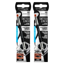 Maybelline New York Tattoo Liner Gel Pot Eyeliner Professioneller Pinsel 2-in-1 24H Halt Waterproof Farbe 950 Blackest Black - 2 Kosmetikartikel