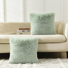 NordECO HOME Luxury Spring Throw Pillow Covers Soft Faux Fur Fleece Cushion Cover Pillowcase Decorative Pillows Covers for Gift, No Pillow Insert, Sage Green,2 Pack (18 x 18-Inch, S-sage Green)