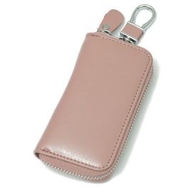 NM.element Smart Key Case, Multi-functional, Card Slot, Genuine Leather, 6 Tiers Zipper, Includes Cosmetic Box, multicolor (pink / beige)