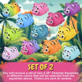 Cheetah 4.25" Squishy Toys for Kids, 6 Pc Slow Rising Fidget Toys, Mini Plush Jungle Animals Bulk Squishy Toys, Great Stress Relief, Party Favors, Classroom Prizes (Cheetah - Set of 2)