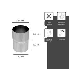 ZAMBELLI Downpipe Connector Galvanised DN 80 Silver Drain Pipe Connector Galvanised, Corrosion Protection, Easy Assembly, No Expanding
