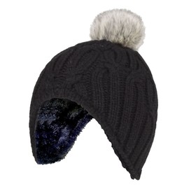 HEAT HOLDERS - Girls Cable Knitted Beanie Hat with Pom Pom Bobble for Winter | Warm Thermal Insulated Hat (3-6 Years, Black)