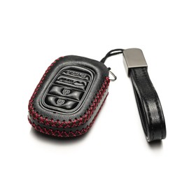 Vitodeco Leather Key Fob Case Compatible with HONDA Civic, HONDA Civic Hatchback, HONDA Accord, HONDA HR-V, HONDA CRV, HONDA Pilot 2023-2025 (4-Button, Black/Red)