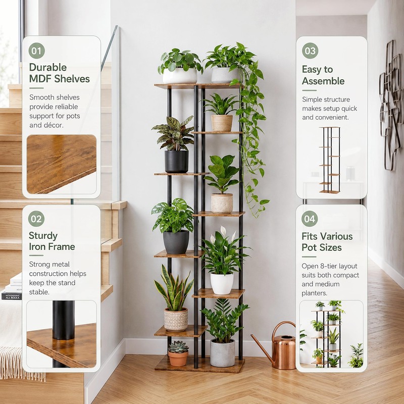 JEPRECO Corner Tall Plant Stand Indoor 8 Tier 10 Potted,