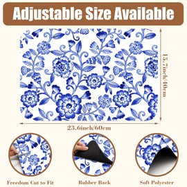 Dish Drying Mat Watercolor Blue Flowers Coffee Bar Mat for Countertop - Absorbent, Rubber Backed, Hide Stain Dish Drainer Rack - Coffee Maker Pot Dining Room Decor 15.7 x 23.6 Inch