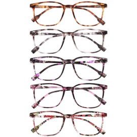 JOLISU 5-Pack Ultra-Light Slim Frames Blue Light Glasses - Classic Style, Spring Hinges, Sturdy and Durable Cheaters, Blue Light Protection Reading Glasses +1.25