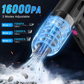 Handheld Car Vacuum Cleaner, 16000Pa Air Duster, 3-Speed Adjustable 120W High Power Vacuum Cleaner with LED Light and Multi-Nozzles for Car, Home, Office, Pet