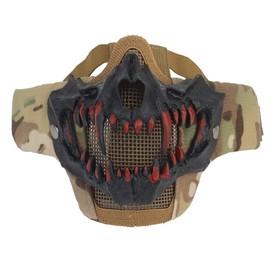 Fangs Mask ,Airsoft Mask Military Party Cosplay Tactical Double Layer Steel Belt Engine Neutral Christmas mask (Red)