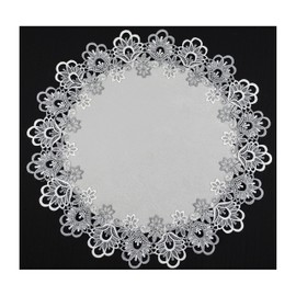 Silver Antique Jacquard Peacock Tail Lace Doily, Table Centerpiece, Table Topper (23 Inch Round)