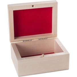 Small Wooden Box to Decorate | 11 x 8 x 5 cm | Red Linen Git Case | Ring Jewellery Earrings Trinket Keepsake | Unpainted & Untreated Plain Lindenwood