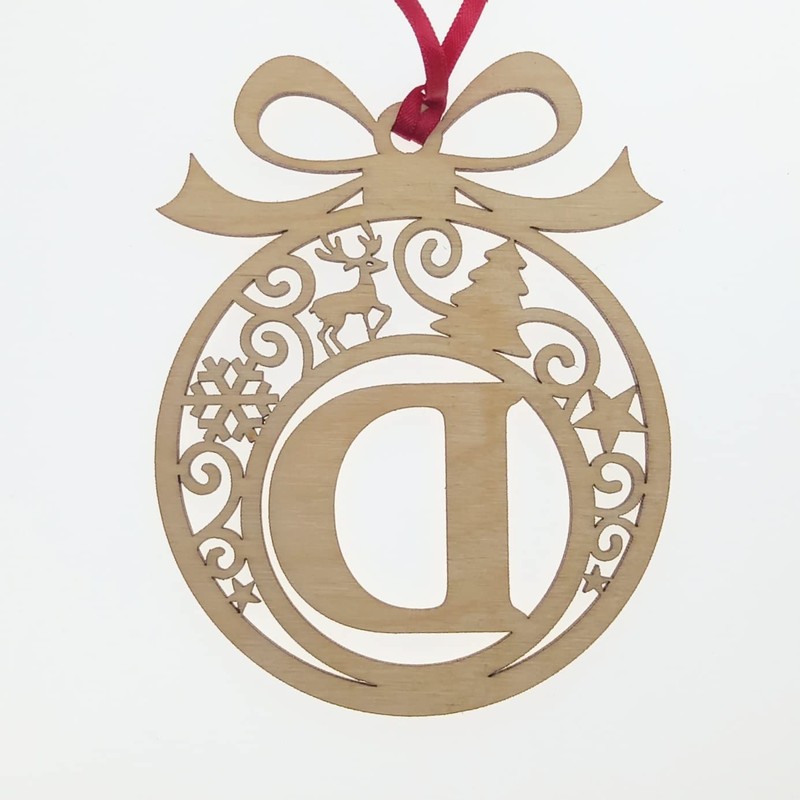 Laser cut Christmas tree bauble decoration: Letter D