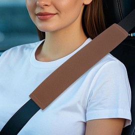 GAMPRO Perforated Breathable Car Seat Belt Pads, Microfiber Synthetic Leather Safety Belt Strap Shoulder Pad for Adults and Children (2, Coffee)
