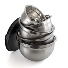 Megachef Stackable Mixing Bowl Set with Lids, 5 Piece Assorted Size, Silver Chrome