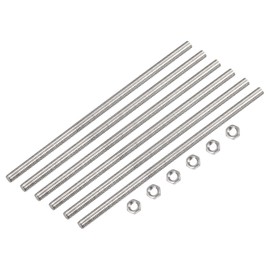 QUARKZMAN 6 Pack M3 x 200 mm Full Thread Rod with 6 Pack Hex Nuts 0.5 mm Thread Distance 304 Stainless Steel Right-Handed Threaded Rods Rod Bolts