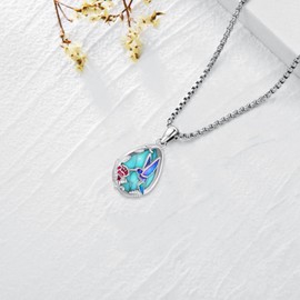 LOOVE Turquoise Jewelry for Women Hummingbird Necklace Sterling Silver Teardrop Turquoise Necklaces for Women Hummingbird Jewelry Gifts