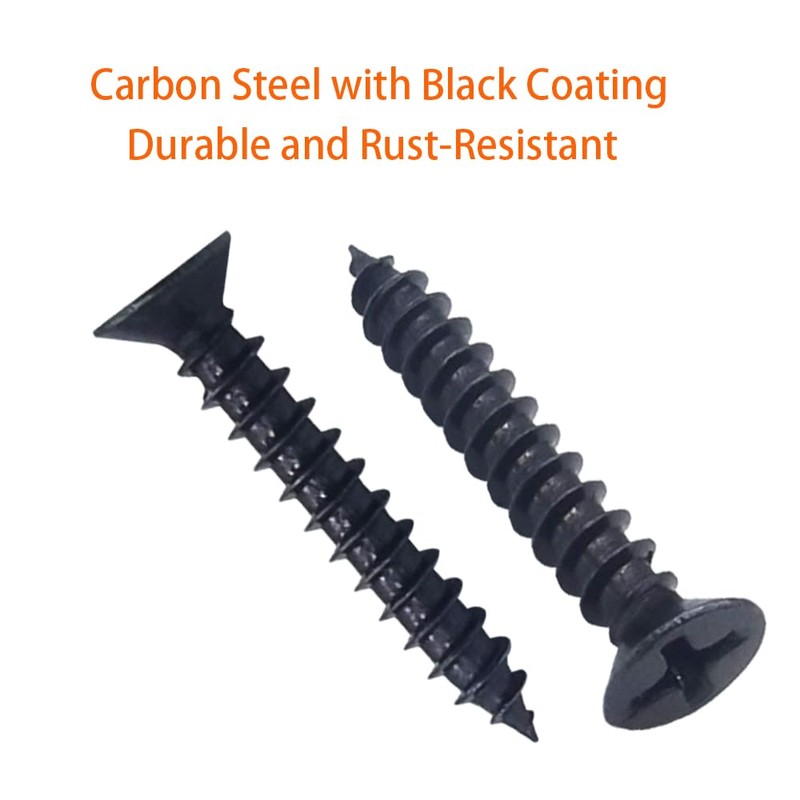 ZipSeven M4 Black Wood Screws Kit 100 pcs Phillips Flat