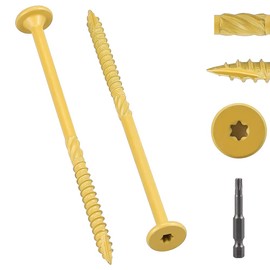 20 Pack 1/4 x 7 inch Heavy-Duty Structural Wood Screws, Star Drive, Rust Resistant Screws for Deck, Timber, Log, Landscaping, Yellow Epoxy Coated, Sharp Self Tapping Point, T30 Bit Included