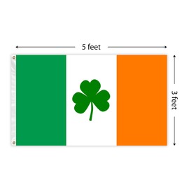 Irish Flag 3x5 Feet,Ireland Shamrock National Flag Polyester with Brass Grommets, Vivid Color, for Events Party Street Indoor Outdoor Decoration