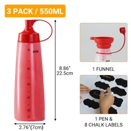 Belinlen 3 Pack 550ml/19 oz Wide Mouth Condiment Squeeze Bottles for Thick Sauce, Plastic Sauce Bottles with Cap Lids - Perfect for Condiments, Honey, Catsup, Icing, Salad